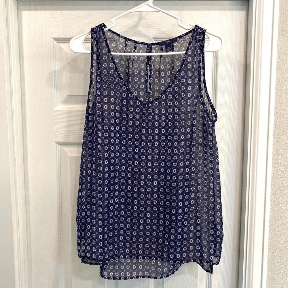 GAP Navy Floral Print Sheer Tank Top